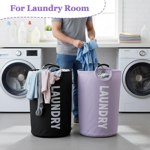 Image of 2 Pack 125L Laundry Hamper, Large Laundry Basket with Padded Handles, 600D Oxford Cloth Tall Clothes Hamper, Storage Basket for Clothes, Blankets, Pillows, Comforters, Black + Purple