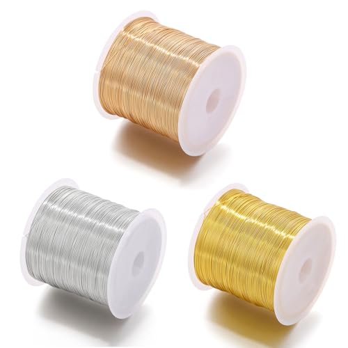 JOYOLA 3 Rouleau Fil de Cuivre pour Bijoux – 0.3mm×100m Fil de CréAtion en Or, Argent et Cuivre, Fil à Perles, Idéal pour La Fabrication de Bijoux et Les Projets DIY, Bricolage