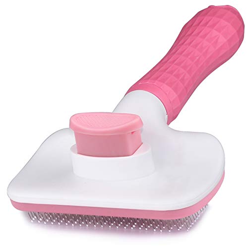 Self Cleaning Slicker Brush for Dogs and Cats,Pet Grooming Tool,Removes Undercoat,Shedding Mats and Tangled Hair ,Dander,Dirt, Massages particle,Improves Circulation (Pink)