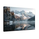 DINGFUN Winter Landscape Canvas Wall Art Print Poster Home Wall Decor Forest Covered by Snow Mountain Modern HD Picture Painting Artwork for Bedroom Bathroom Decoration Ready to Hang [18''Wx12''H]