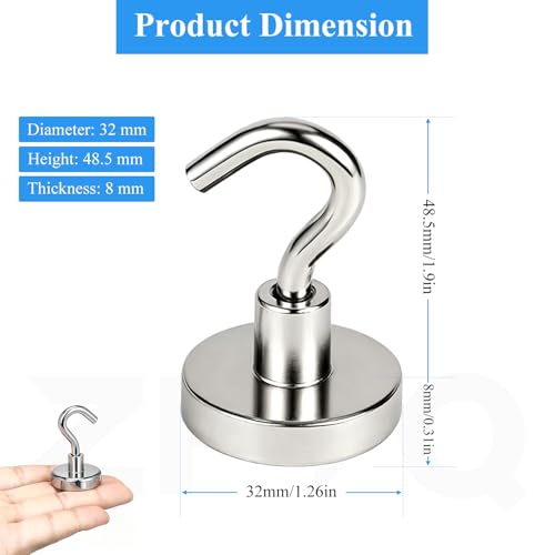 Miniatura 3 de Zfyq Ganchos Magnéticos, 32mm Imanes Con Gancho, 38kg 83lbs Imanes Ultra Potentes Ganchos, Pared Para Los Accesorios De Cocina Almacenamiento, 6 Pzas