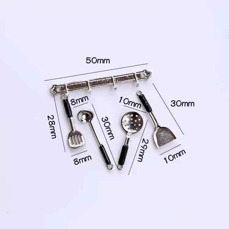 2 Set Silver 1/12 Miniature Kitchen Utensils Dollhouse Decoration Accessories, Miniature Dollhouse Accessories Kitchen Set (2x1.6 inch) - Image 2