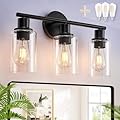 DLLT 3-Light Bathroom Light Fixtures: Black Modern Vanity Lights with 3 E26 Bulbs - Clear Glass Shade Bathroom Wall Lamp for Mirror Kitchen Living Room Hallway Cabinet Porch