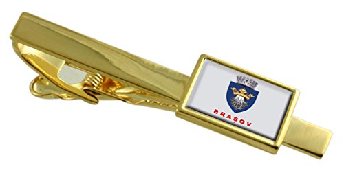 Clip de corbata de oro de Brasov con bandera de Rumanía para hombre