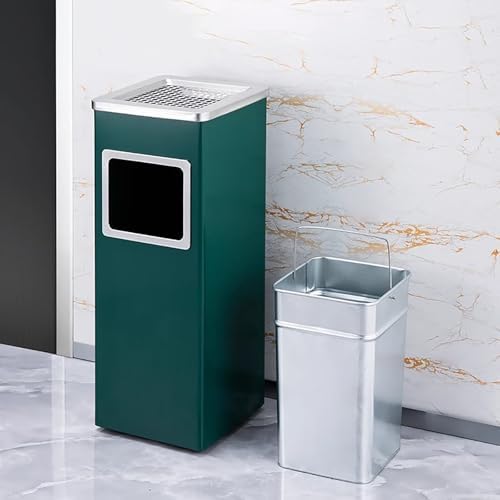 Outdoor Ashtray & Smoke Extinguisher Trash Can, Detachable Grid Tray with Built-in Waste Bin for Patio, Office, Hotel & Shopping Center - Green, 9.8x9.8x24.0in