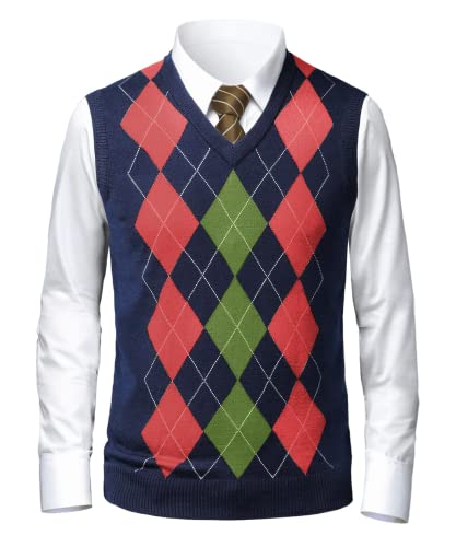 Gafeng Mens Argyle Sweater V-Neck Casual Winter Slim Fit Lightweight Sleeveless Knitwear Vest