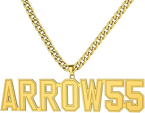 GoldChic Men Initial letter Necklace, Stainless Steel Custom SablonUp Jersey Athletes Alphabet Necklace with 4mm Cuban Chain, 18K Gold Plated/Black Rhodium Plated Personalized Sport Jewellery