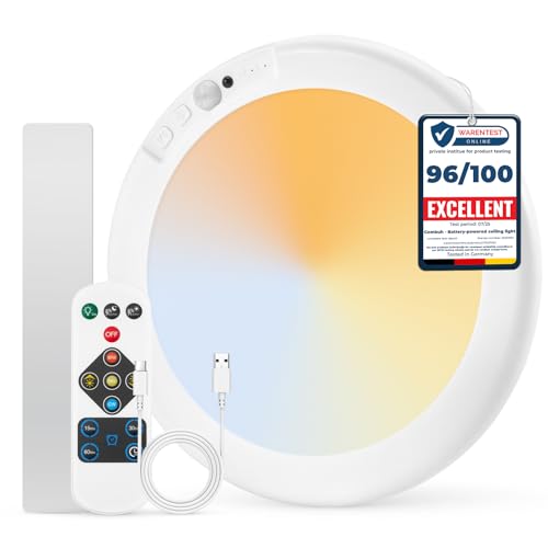 Combuh Battery Operated Shower Light Waterproof Inside, Rechargeable Motion Sensor Ceiling Lights Battery Powered with Remote, No Wiring Magnetic Cordless LED Overhead Lighting for Closet Hallway by Combuh - Used condition - US$16.68