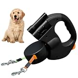 Gobesty Doppelte Einziehbare Hundeleine, 3M Flexible Einziehbare Hundeleine Doppelleine fur Zwei Hunde mit LED Licht und Müllbox für Zwei Hunde (Weniger als 11,4 kg (25 lbs) pro Hund) (Schwarz)