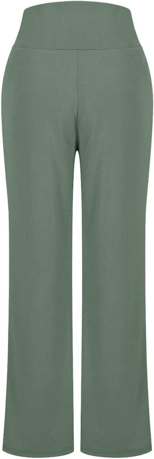 Women's Wide Leg Pants High Waist Stretchy Yoga Pants with Pockets Workout Dress Sweatpants Casual Solid Pants