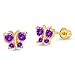 14k Gold Plated Brass Purple Butterfly Cubic Zirconia Screwback Girls Earrings with Silver Post