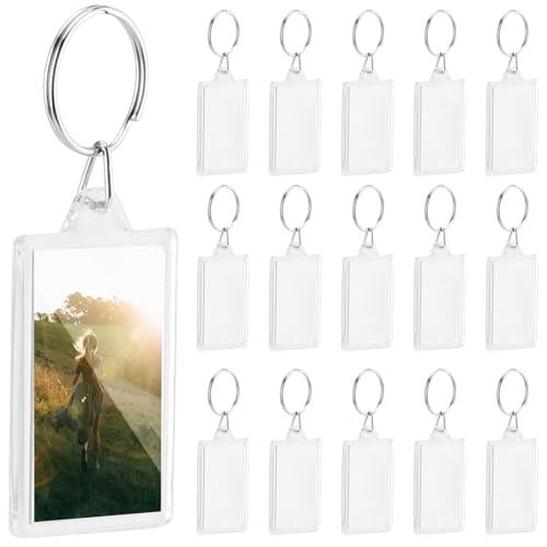 DAKFOOK 100 Pack Blank Photo Insert Keyring, 3.4 x 5.2cm Clear Acrylic Picture Frame Keychains Customizable Keychain Holder for Personalized Gifts and Memories