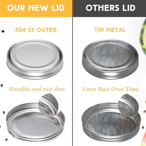 Uiifan 2 Pcs 304 Stainless Steel Replacement Mason Jar Lids Wide Mouth Canning Airtight Reusable Rust Leakproof Lids for Continuous Thread Closure Jar Summer Party(110mm, 1 Gallon,Silver)