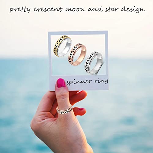 LuckyAmor Anxiety Ring for Women Spinner Rings:Rotating Rings Stainless Steel 6mm Moon Star Anxiety for Men Band Jewelry Gift for Women Size 6 7 8 9 10 by LuckyAmor - Used condition - Image 2