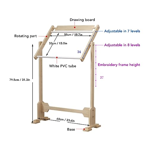 Adjustable Embroidery Stand, 360° Rotated Cross Stitch Stand, Wooden Frame Cross Stitch Floor Stand Needlework Stand Holder Lap Table Craft Sewing Tool for Art Craft Sewing by Fockety - Image 3