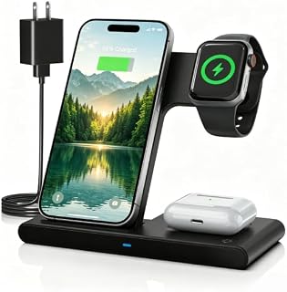 GETPALS Foldable 3‑in‑1 Wireless Charger Stand for Apple Devices | Portable Charging Dock for iPhone 17‑12 Series, iWatch 11‑2 Ultra SE, AirPods 3 4 Pro for Office Desk Home, Raven Black