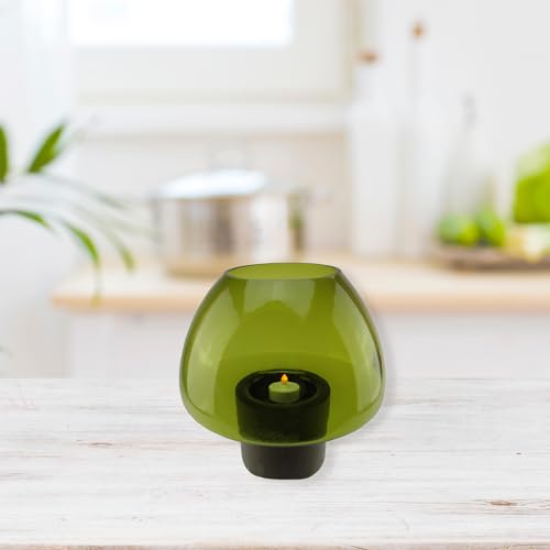 Northlight-Transparent Glass Candle Holder with Wooden Base - 9.75- Olive Green