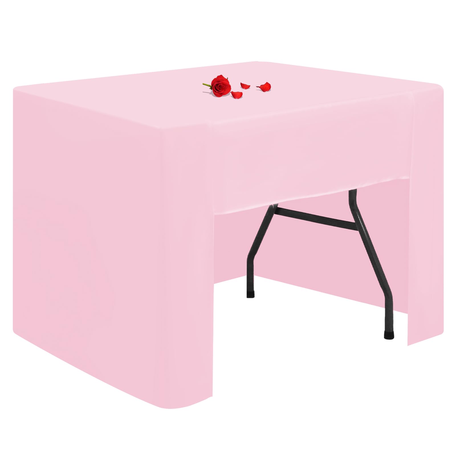 Lumaycens 1 Pack Pink Table Cloth Open Back Fitted Tablecloth for Square Folding Table Washable Polyester Fabric Table Cover for Wedding Party Trade Craft Show Display Events