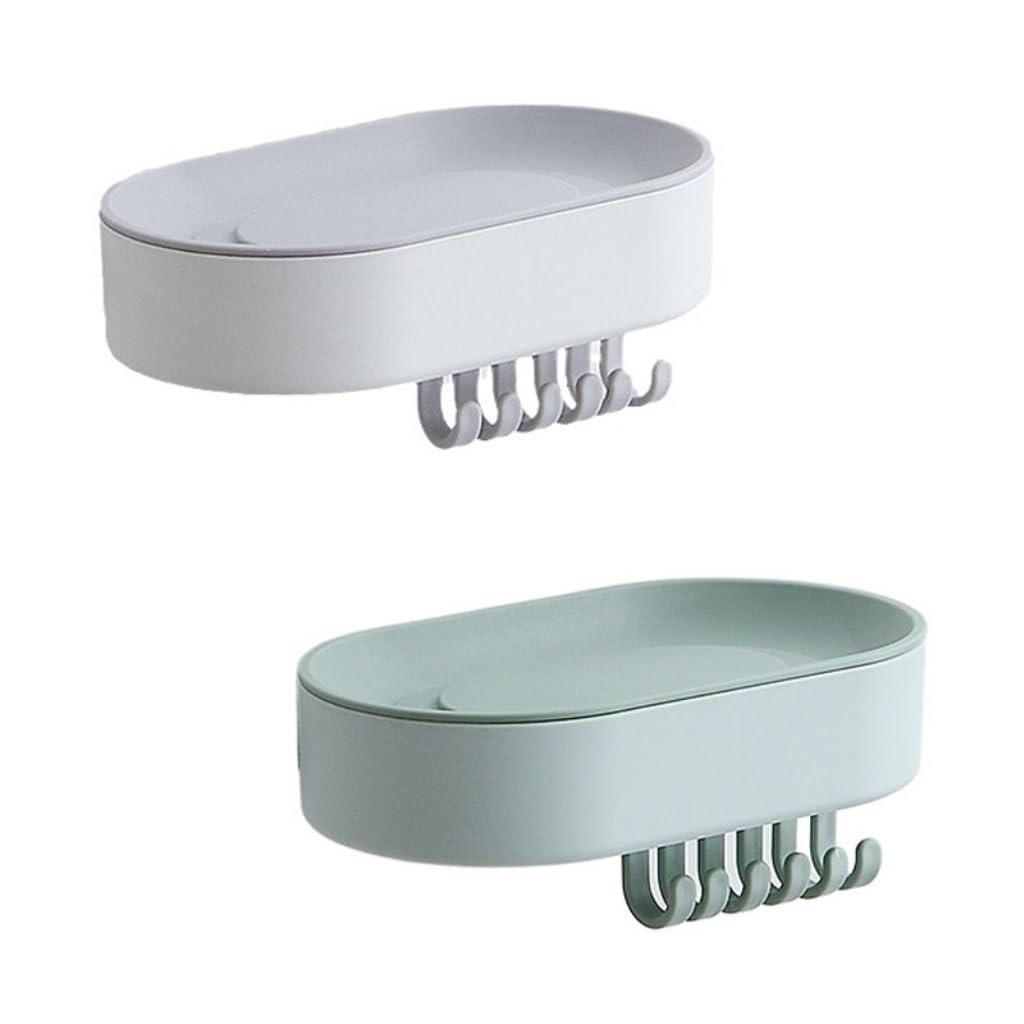 soap dish, Soap Dish 2 pcs Wall Mounted No Punch Drain Multicolor(Green+white)