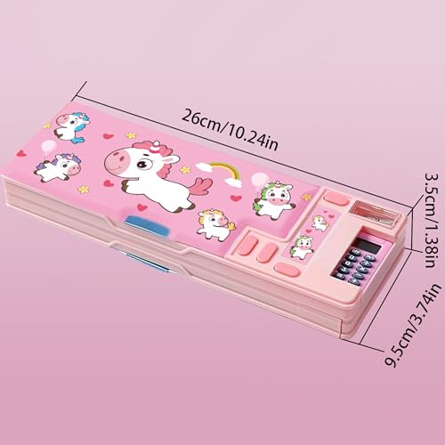 Image of Pop Up Multifunction Pencil Case, Cute Cartoon Pen Box Organizer Stationery with Calculators, Sharpener, Schedule, School Supplies, Best Birthday Gifts for Kids