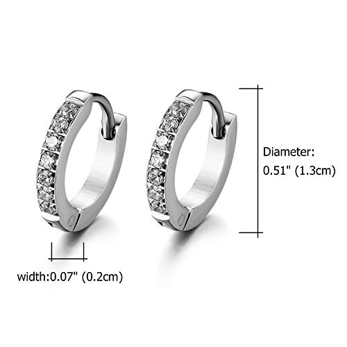 JewelryWe Biżuteria 13 mm Okrągłe kolczyki koła dla mężczyzn i kobiet z cyrkonią 4 kolory prezent, Stal nierdzewna