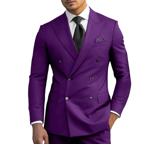 2 Piece Slim Fit Suits for Men Double Breasted Suit Solid Blazer Jacket Pants Tuxedo Set for Formal Business Wedding Prom