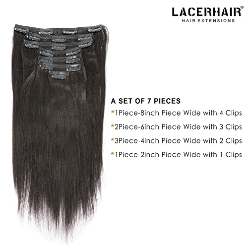 Lacer 10 Inch Yaki Clip In Hair Extensions Human Hair, Natural Black Thick Light Yaki Straight Clip Ins Remy Human Hair For Fashion Black Women With Relaxd Hair 120G 7Pieces #TOP1