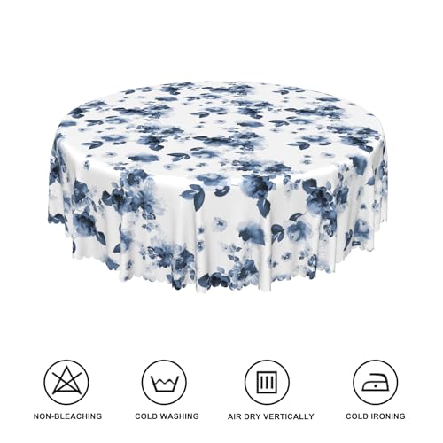 TTQYFNM Watercolor Blue Floral Round Tablecloth 60 Inch Navy Blue and White Circular Table Cover Waterproof Stain Resistant Table Cloth for Home Kitchen Dining Room Patio Indoor Outdoor Party Supplies by TTQYFNM - Used condition - Image 6