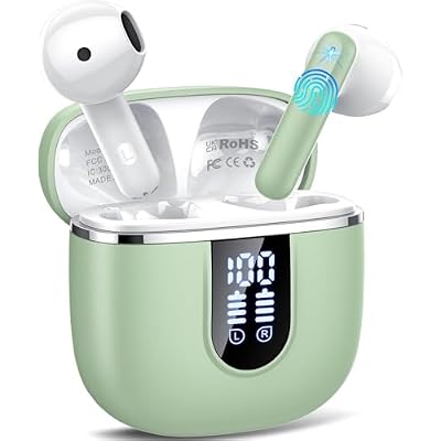 Wireless Earbuds, Bluetooth 5.4 Headphones with 3D Bass Stereo, 40H In-Ear Buds with 4 ENC Noise Cancelling Mic, Ultralight Bluetooth Earbuds USB-C LED, IP7 Waterproof Earphones for Android iOS, Green