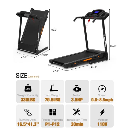 Image of Foldable Treadmill for Home & Apartment, 3.5HP Motor, 330LBS Capacity, 12 Pre-Set Programs, Hydraulic Folding, Ultra-Quiet Running & Space-Saving Compact Design