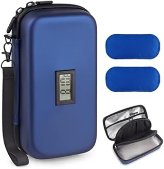 24h Insulin Cooler Travel Case TSA Approved Medication Diabetic Cooler For Travel With Thermometer Temperature Display Refrigerated Medicine Organizer Bag With 2 Ice Pack
