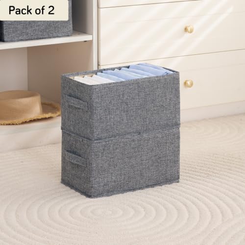 Image of HOKIPO Fabric Storage Boxes for Clothes Wardrobe Organizer | Storage Bins for Wardrobe Fabric Organizers with Handle, Small, Pack of 2 - Grey (AR-6683-GRY*2)