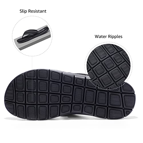 Stq Flip Flops For Women Comfortable Memory Foam Slip Resistant Thong Sandals For Beach All Black 11 #TOP3