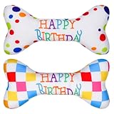 Partideal 2 Stück Hunde Geburtstag,Haustier Hund Geburtstag Knochen Spielzeug Plüsch Quietschend Hundespielzeug Geburtstags Knorpel Spielzeug für Kleine und Mittlere Hunde