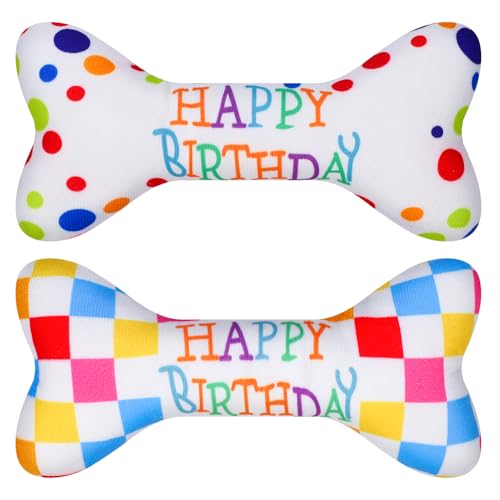 Partideal 2 Stück Hunde Geburtstag,Haustier Hund Geburtstag Knochen Spielzeug Plüsch Hundespielzeug Geburtstags Knorpel Spielzeug für Kleine und Mittlere Hunde
