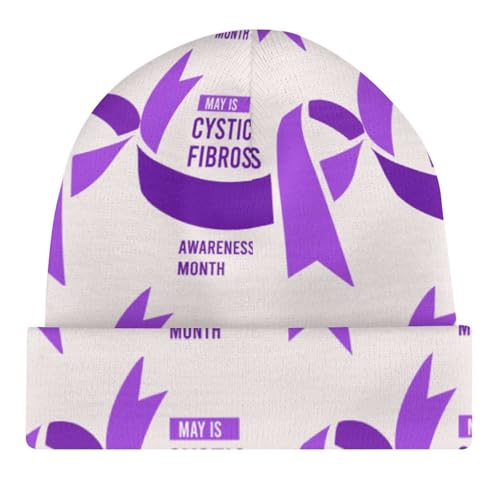Cystic Fibrosis Awareness Month Purple Ribbon Kids Beanie Hat for for Girls Boys Children Cap Winter Knitted Chemo Cancer Headwear Accessories Gifts Decoration4