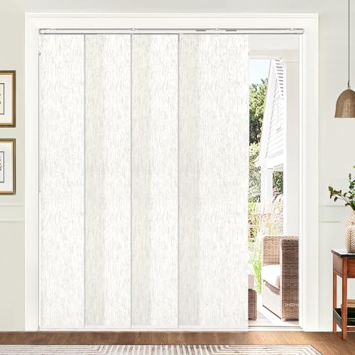 UNISHADES Panel Track Blinds, Vertical Blinds for Sliding Glass Doors, Extendable Track from 45 3/4' to 82 5/8' W, Cuttable Panel Curtains up to 96 inches high, Light Filtering - Linen