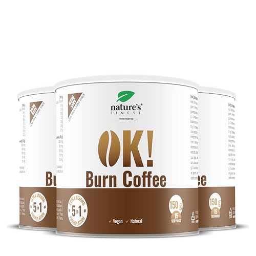 Nature's Finest OK! Fatburn Coffee, Instant Kaffee Pulver mit L-Carnitin, Guarana und Holunder - Idealer Abnehmen Kaffee und Natürlicher Energy Drink, Veganer Kaffee, Glutenfrei - 450 g