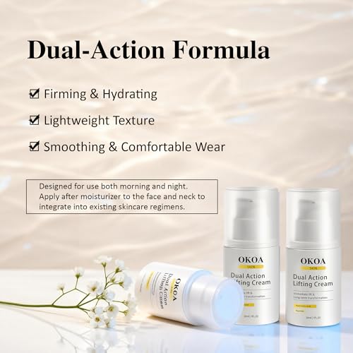 Noni Energy OKOA SKIN Dual Action Lifting Cream - Instant Firming with Peptides & Hyaluronic Acid, Hydrating Moisturizer, All Skin Types, 1.05oz