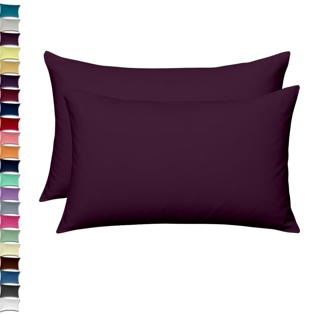 Egypto Plum Luxury Pillow Cases 2 Pack – Soft & Breathable Pillow Case – Wrinkle-Free Housewife Pillow Cover – Standard Uk Size – 50Cm X 75Cm (Plum)