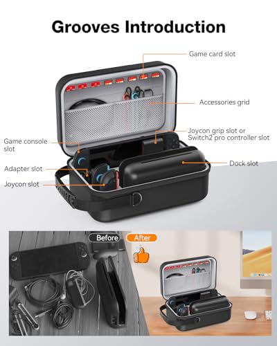Image of HEIYING Switch 2 Carrying Case with Dedicated Accessory Slots for Switch 2 | Durable EVA Shell Travel Case, Full Protection, Storage Compartments for All Accessories, Ideal for Trips & Outings