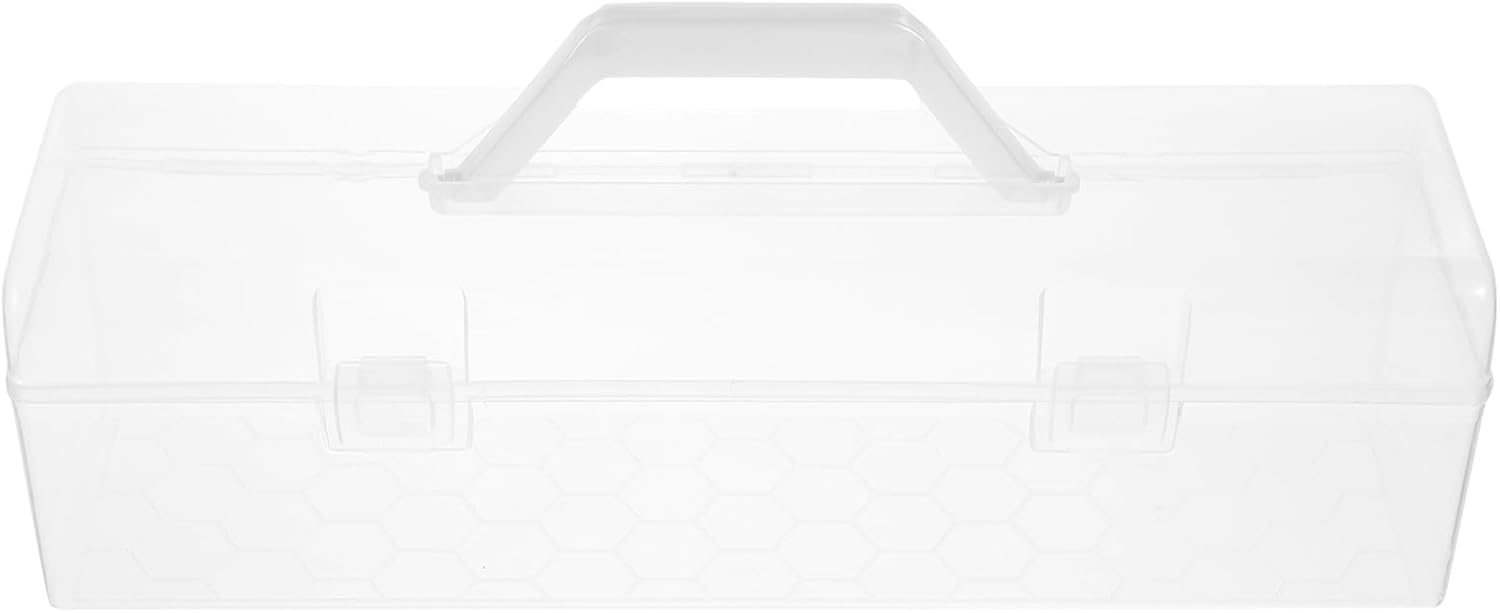 Portable Storage Box 13.58X3.93X3.93In Handheld Paint Brush Organizer with Buckle Closure Compact Clear Holder for Art Supplies and Painting Tools