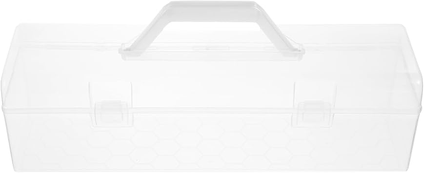 Portable Storage Box 13.58X3.93X3.93In Handheld Paint Brush Organizer with Buckle Closure Compact Clear Holder for Art Supplies and Painting Tools