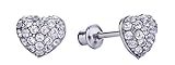 18K Gold Plated Screw Back Crystal Domed Heart Hypoallergenic Stud Earrings for Kids, Baby, Toddler, Little Girls with Surgical Steel Post for Ultra Sensitive Ears with Secure Safety Screwback