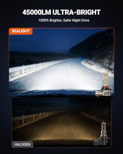 Image of SEALIGHT 9005 /HB3 LED Bulbs 2026 1:1 Real Design, 1000% Super Bright L2S 9005 Bulb, 45000LM Output and 6500K Cool White, 20 Year+ Extended Lifespan, 3 Min Plug and Play, Pack of 2