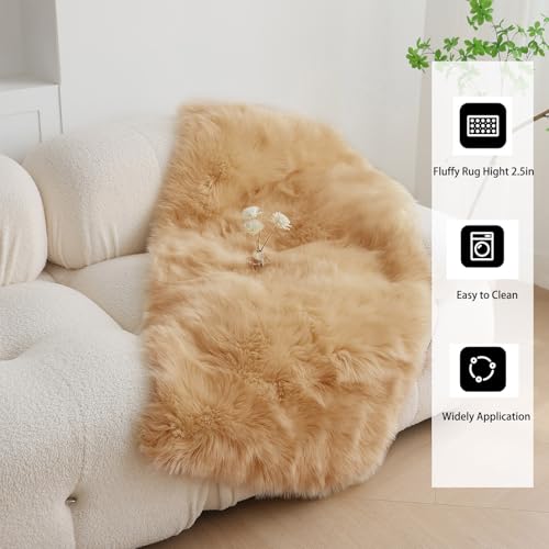 Square Rug,Faux Fur Rugs Living Room,Fluffy Area Rugs, Washable Bedside Rug,Sheepskin Rugs for Bedroom, Non Slip Area Rugs,Small Office Rug (Camel,60x120cm)