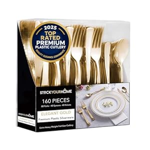 Gold Plastic Silverware Set (160 Bu...