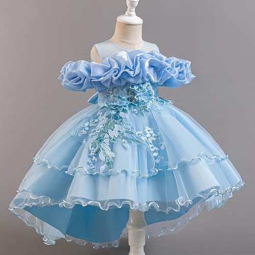 Pageant Dresses for Girls Kids Toddler Off Shoulder Puff Ruffle Sequin Floral Embroidery High Low Flower Girl Dress4