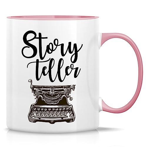Retreez Funny Mug - Story Teller Typewriter Writer Author Editor 11 Oz Ceramic Tea Coffee Mugs - Sarcasm, Sarcastic, Motivational, Inspirational birthday gifts - White Mug with Pink Handle and Inner