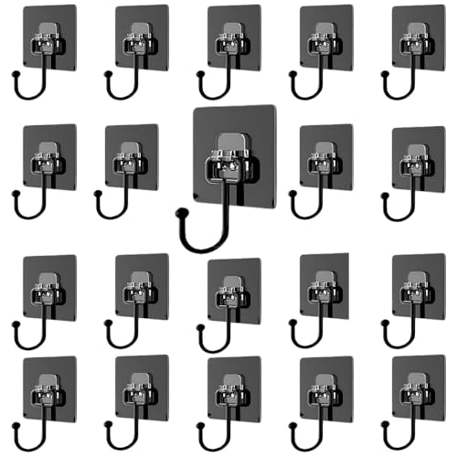 Image of Maxxic Labaratories (20 pcs) Self Adhesive Wall Hooks Heavy Duty for Hanging up to 10 kg | Nail Free Sticky Hooks for Wall Heavy Items Without Drilling, Black Color Wall Hanger Hook